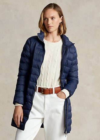 Modré dámské sbalitelné prošívané taftové kabáty Ralph Lauren Modré dámské sbalitelné prošívané taftové kabáty Ralph Lauren