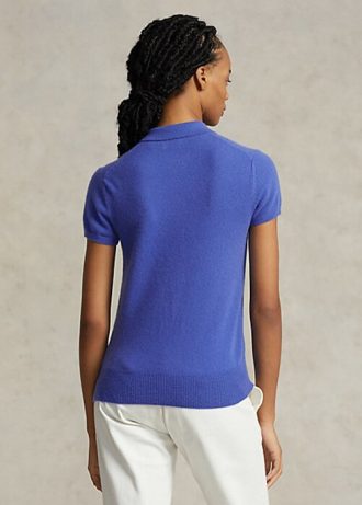 Modré dámské Slim Fit kašmírové polokošile Ralph Lauren