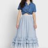 Modré dámské sukně Ralph Lauren Ruffle s vysokým pasem Modré dámské sukně Ralph Lauren Ruffle s vysokým pasem