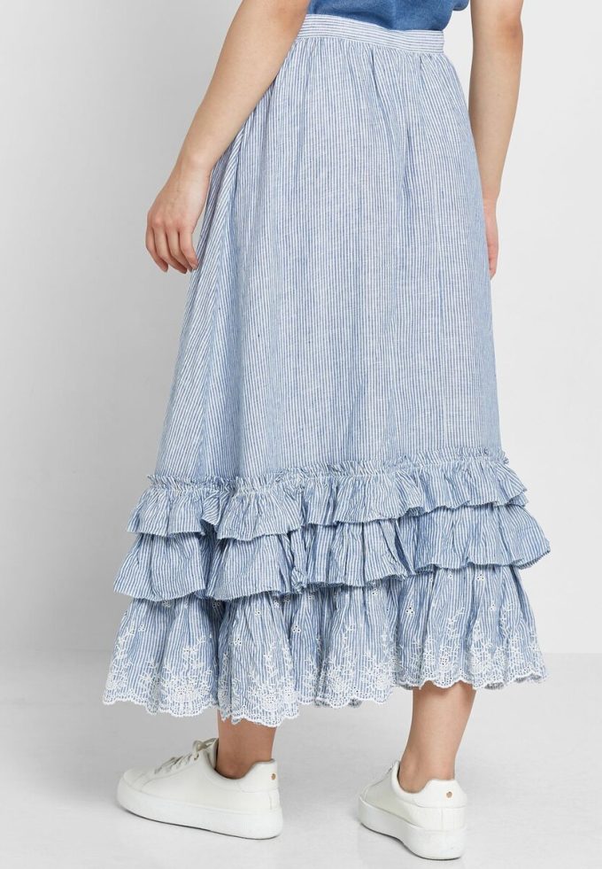 Modré dámské sukně Ralph Lauren Ruffle s vysokým pasem Modré dámské sukně Ralph Lauren Ruffle s vysokým pasem