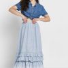 Modré dámské sukně Ralph Lauren Ruffle s vysokým pasem Modré dámské sukně Ralph Lauren Ruffle s vysokým pasem