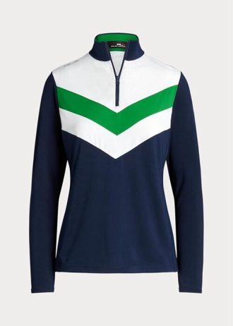 Modré dámské svetrové mikiny Ralph Lauren s proužkem ve tvaru Chevron se čtvrtým zipem Modré dámské svetrové mikiny Ralph Lauren s proužkem ve tvaru Chevron se čtvrtým zipem