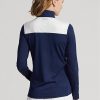Modré dámské svetrové mikiny Ralph Lauren s proužkem ve tvaru Chevron se čtvrtým zipem Modré dámské svetrové mikiny Ralph Lauren s proužkem ve tvaru Chevron se čtvrtým zipem