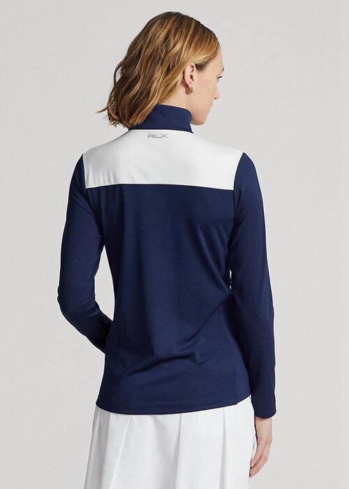 Modré dámské svetrové mikiny Ralph Lauren s proužkem ve tvaru Chevron se čtvrtým zipem Modré dámské svetrové mikiny Ralph Lauren s proužkem ve tvaru Chevron se čtvrtým zipem