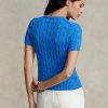 Modré dámské svetry Ralph Lauren Cable-Knit z bavlny s krátkým rukávem