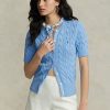 Modré dámské svetry s krátkým rukávem Ralph Lauren Cable-Knit