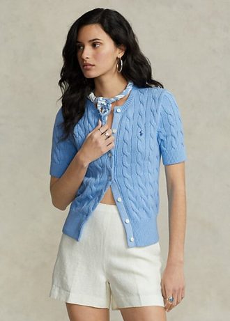 Modré dámské svetry s krátkým rukávem Ralph Lauren Cable-Knit Modré dámské svetry s krátkým rukávem Ralph Lauren Cable-Knit
