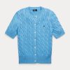 Modré dámské svetry s krátkým rukávem Ralph Lauren Cable-Knit