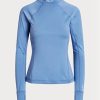 Modrá dámská trička Ralph Lauren Logo Jersey Dlouhý rukáv Mockneck Modrá dámská trička Ralph Lauren Logo Jersey Dlouhý rukáv Mockneck