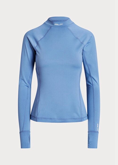 Modrá dámská trička Ralph Lauren Logo Jersey Dlouhý rukáv Mockneck Modrá dámská trička Ralph Lauren Logo Jersey Dlouhý rukáv Mockneck