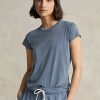 Modrá dámská trička Ralph Lauren z organické bavlny s výstřihem Modrá dámská trička Ralph Lauren z organické bavlny s výstřihem