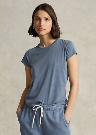 Modrá dámská trička Ralph Lauren z organické bavlny s výstřihem