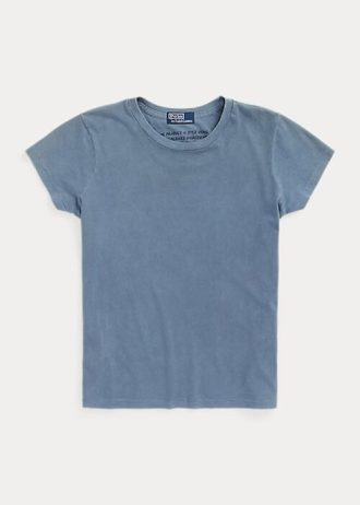 Modrá dámská trička Ralph Lauren z organické bavlny s výstřihem