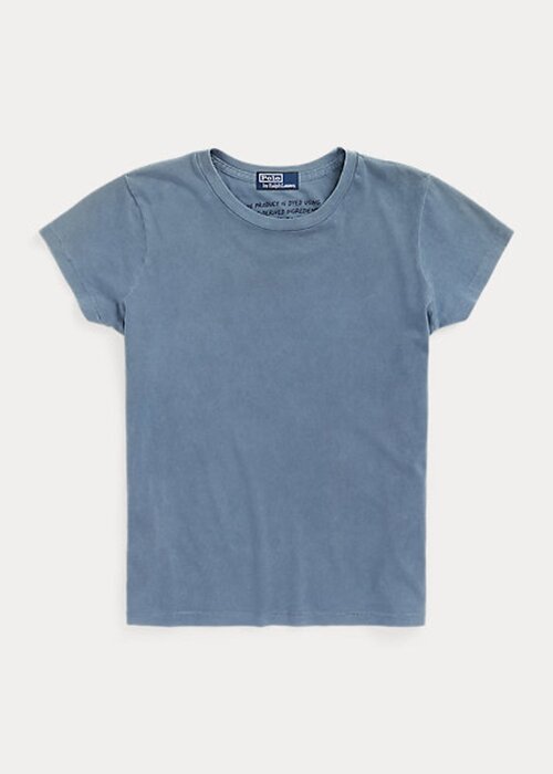 Modrá dámská trička Ralph Lauren z organické bavlny s výstřihem Modrá dámská trička Ralph Lauren z organické bavlny s výstřihem