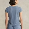 Modrá dámská trička Ralph Lauren z organické bavlny s výstřihem Modrá dámská trička Ralph Lauren z organické bavlny s výstřihem