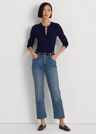 Modré dámské vysoké rovné kotníkové džíny Ralph Lauren Modré dámské vysoké rovné kotníkové džíny Ralph Lauren