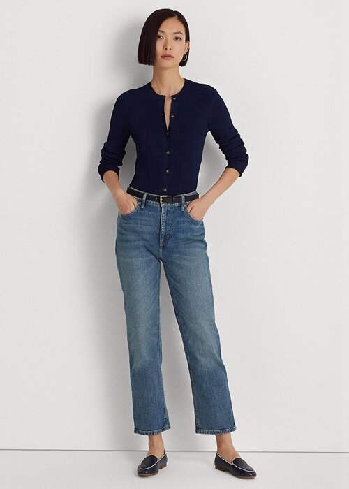 Modré dámské vysoké rovné kotníkové džíny Ralph Lauren Modré dámské vysoké rovné kotníkové džíny Ralph Lauren
