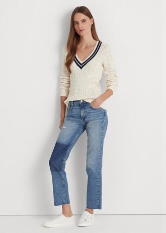 Modré dámské vysoké rovné zkrácené džíny Ralph Lauren Modré dámské vysoké rovné zkrácené džíny Ralph Lauren