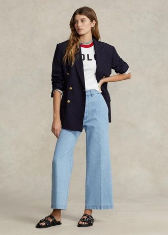 Modré dámské vysoké zkrácené džíny Ralph Lauren s širokými nohavicemi