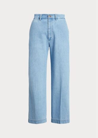 Modré dámské vysoké zkrácené džíny Ralph Lauren s širokými nohavicemi