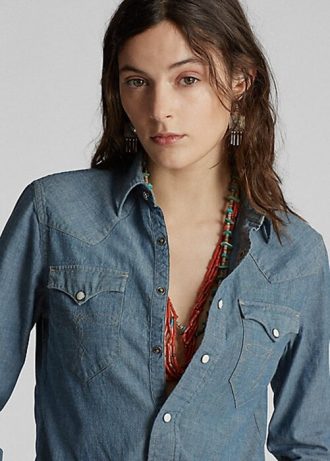Modré dámské westernové košile Ralph Lauren Indigo Chambray Modré dámské westernové košile Ralph Lauren Indigo Chambray