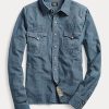Modré dámské westernové košile Ralph Lauren Indigo Chambray