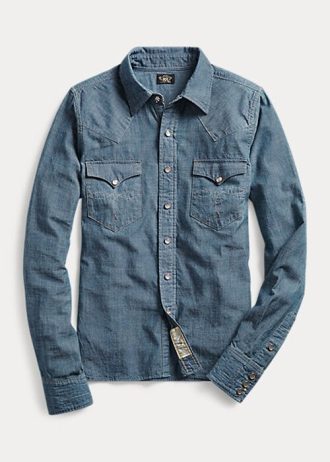 Modré dámské westernové košile Ralph Lauren Indigo Chambray Modré dámské westernové košile Ralph Lauren Indigo Chambray