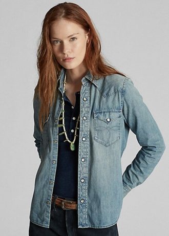 Modré dámské westernové košile Ralph Lauren Indigo Denim Modré dámské westernové košile Ralph Lauren Indigo Denim