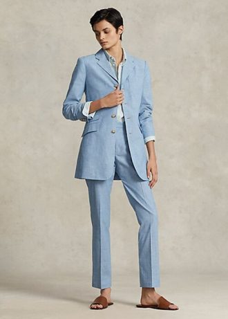 Modré dámské zkrácené kalhoty Ralph Lauren Chambray Kick-Flare