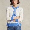 Modré / krémové dámské svetry Ralph Lauren Crest Cashmere Cardigan