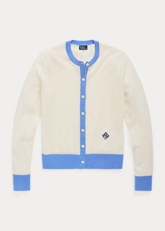Modré / krémové dámské svetry Ralph Lauren Crest Cashmere Cardigan Modré / krémové dámské svetry Ralph Lauren Crest Cashmere Cardigan