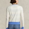 Modré / krémové dámské svetry Ralph Lauren Crest Cashmere Cardigan