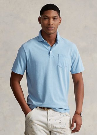 Modré pánské bavlněné lněné polokošile Ralph Lauren Classic Fit Modré pánské bavlněné lněné polokošile Ralph Lauren Classic Fit