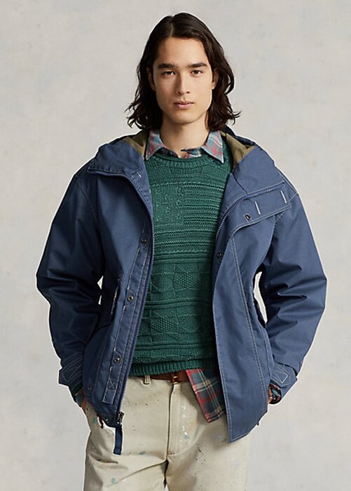 Modré pánské bundy Ralph Lauren Twill s kapucí Modré pánské bundy Ralph Lauren Twill s kapucí