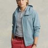 Modré pánské bundy s kapucí Ralph Lauren Indigo Chambray Modré pánské bundy s kapucí Ralph Lauren Indigo Chambray