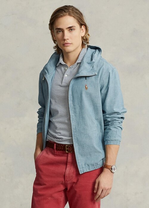 Modré pánské bundy s kapucí Ralph Lauren Indigo Chambray Modré pánské bundy s kapucí Ralph Lauren Indigo Chambray