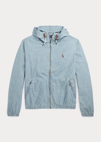 Modré pánské bundy s kapucí Ralph Lauren Indigo Chambray Modré pánské bundy s kapucí Ralph Lauren Indigo Chambray