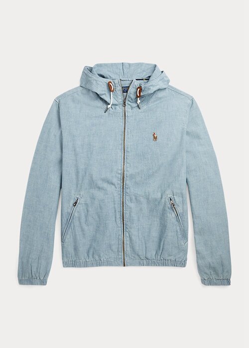 Modré pánské bundy s kapucí Ralph Lauren Indigo Chambray Modré pánské bundy s kapucí Ralph Lauren Indigo Chambray