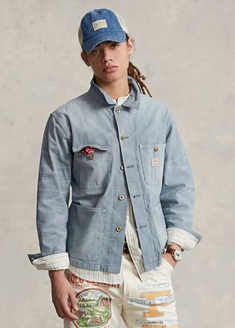Modré pánské džínové bundy Ralph Lauren Micro-Check Indigo Modré pánské džínové bundy Ralph Lauren Micro-Check Indigo
