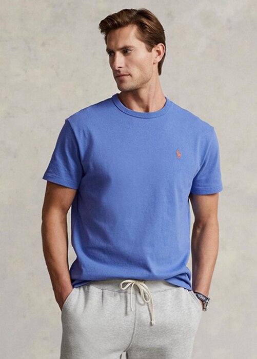 Modrá pánská dresová trička Ralph Lauren Classic Fit těžké váhy Modrá pánská dresová trička Ralph Lauren Classic Fit těžké váhy