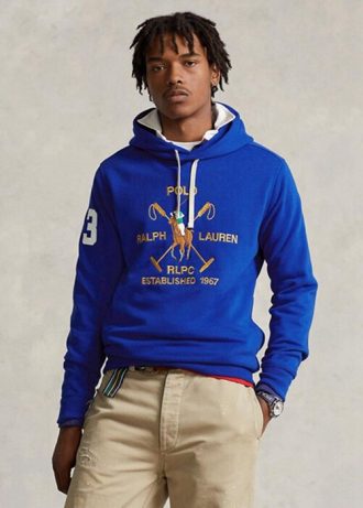 Modrá pánská fleecová mikina s kapucí Ralph Lauren Big Polo Crest