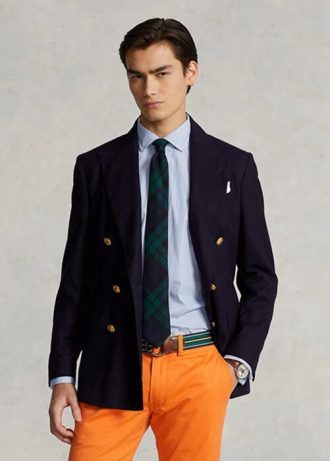 Modré pánské formální košile Ralph Lauren Custom Fit s pruhovaným výkonem