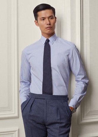 Modré pánské formální košile Ralph Lauren popelín s francouzskými proužky