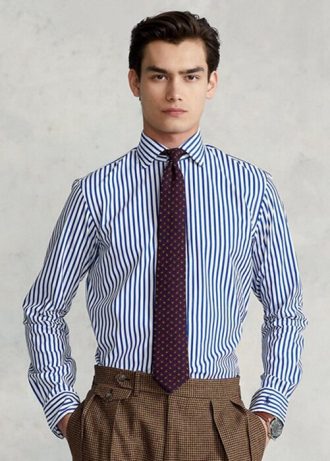 Modré pánské formální košile Ralph Lauren Regent Custom Fit s pruhovaným popelínem