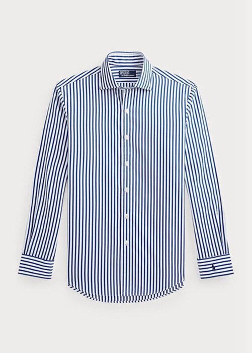Modré pánské formální košile Ralph Lauren Regent Custom Fit s pruhovaným popelínem Modré pánské formální košile Ralph Lauren Regent Custom Fit s pruhovaným popelínem