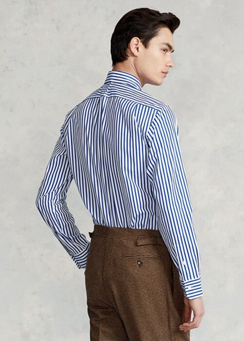 Modré pánské formální košile Ralph Lauren Regent Custom Fit s pruhovaným popelínem Modré pánské formální košile Ralph Lauren Regent Custom Fit s pruhovaným popelínem