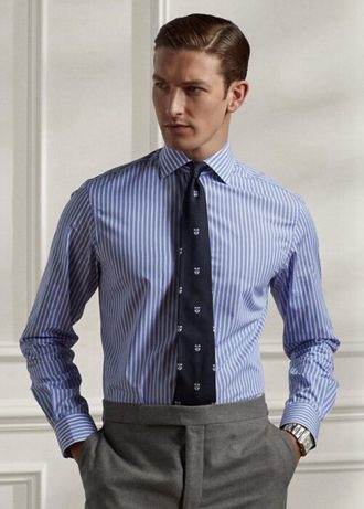 Modré pánské formální košile s pruhovaným popelínem Ralph Lauren