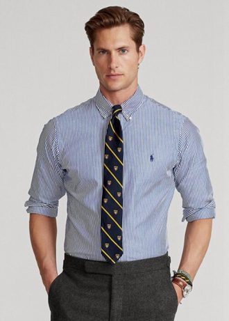 Modré pánské formální košile Slim Fit proužkovaný popelín Ralph Lauren