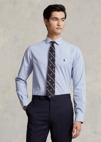 Modré pánské formální košile Slim Fit proužkovaný popelín Ralph Lauren