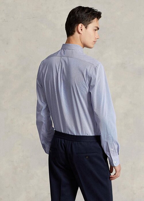 Modré pánské formální košile Slim Fit proužkovaný strečový popelín Ralph Lauren Modré pánské formální košile Slim Fit proužkovaný strečový popelín Ralph Lauren